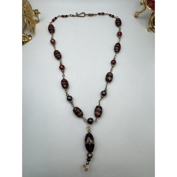 Murano Style Ruby Red Gold Foil Glass Beaded Necklace Venetian Lampwork Pretty - Picture 8 of 8